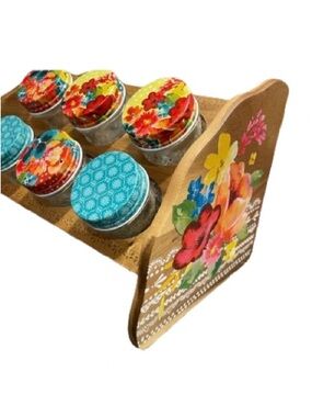 The Pioneer Woman Wildflower Whimsy Rustic Acia Wood 6-Jar Spice Rack